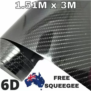 1.51M x 3M 6D BLACK GLOSS CARBON FIBER FIBRE CAR VINYL WRAP FILM ROLL AIR RELEAS - Picture 1 of 6