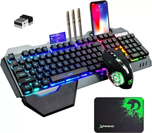 Wireless gaming Keyboard and Mouse Rainbow/RGB Backlit Rechargeable Keyboard - Picture 1 of 18