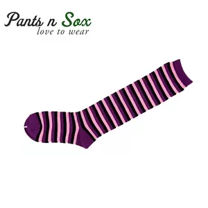 2 x Purple Pink Womens Knee High Socks Striped Ladies Long Stripe AU Stock 2-8 - Picture 1 of 1