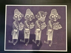 Batik Fabric Painting INDONESIA Framed - Signed Village Women Purple Silk - Picture 1 of 9