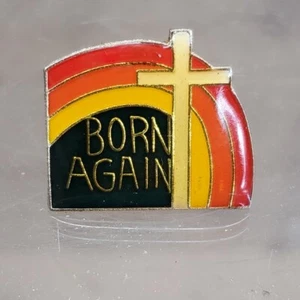Pin de solapa 1987 AGB INC Born Again religión cristiana arco iris y cruz - Imagen 1 de 3