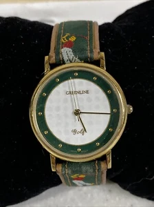 VTG Vintage Green line Golf Theme Unisex Gold Tone Swiss Quartz Watch New Batt - Picture 1 of 6