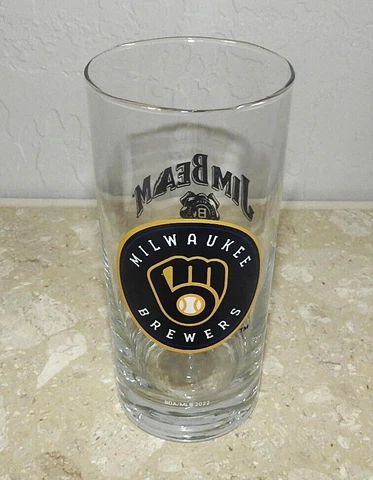 New 2022 Milwaukee Brewers Baseball & Jim Beam Highball Glass MLB Brewers Logo Cover