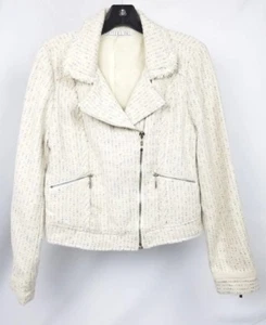 Potters Pot Full Zip Coat Metallic Beige Fray Glitter Moto Jacket Womens Size L - Bild 1 von 12
