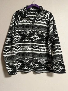 Eddie Bauer Women’s XL Black White Aztec Print Soft Fleece 1/4 Zip Cozy Warm - Picture 1 of 4