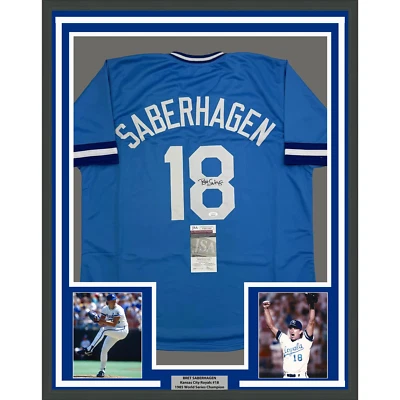 Framed Autographed/Signed Bret Saberhagen 35x39 KC Light Blue Jersey JSA COA - Image 1 of 2