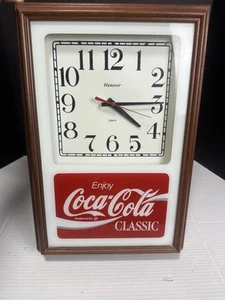 Vtg Hanover Quartz Coca-Cola Classic Wall Clock 18.5”x 12.5”Wood Frame Tested - Picture 1 of 7