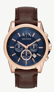 Orologio da uomo Armani Exchange quadrante blu e cinturino di pelle marrone - Imagen 1 de 10