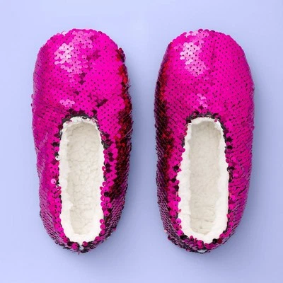 Calcetines Zapatilla Lentejuelas Abatibles para Niñas XS/S Rosa Caliente/Plateado Piel Sintética - Más que Mágico Foto 1 de 4