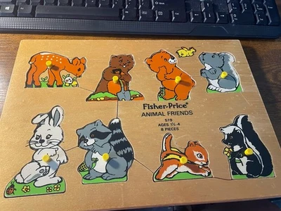 VTG Fisher-Price Animal Friends Wooden Peg Puzzle # 519  1970’s The Quaker Oats  - Image 1 of 4