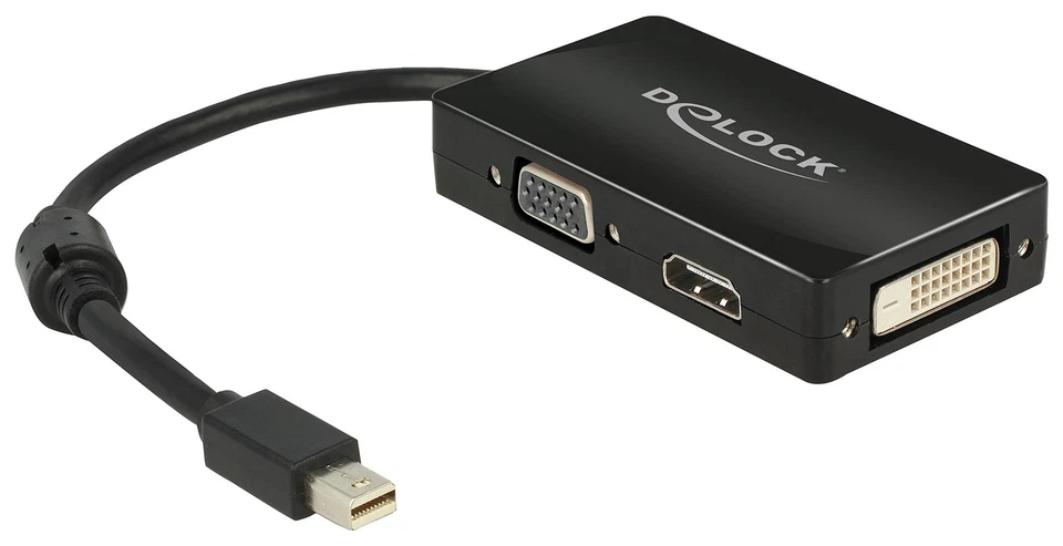 DeLock 62631 Adaptor Cable Mini DisplayPort 1.1 Male to 1 x VGA, 1 x HDMI and 1  - Image 1 of 1