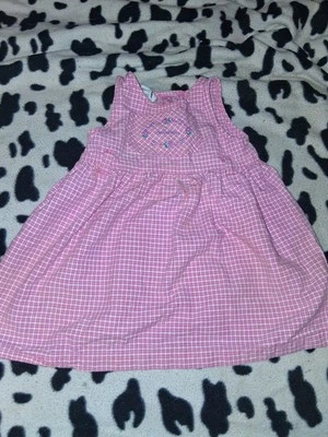 Vintage Oshkosh Girls 2T Gingham Plaid Flower Embroidered Dress Pink Cotton - Image 1 of 4