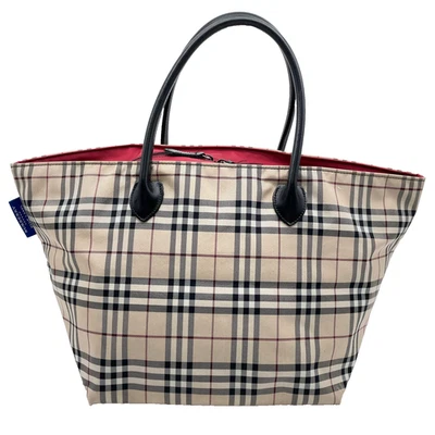 Auténtico bolso de mano Burberry Blue Label Nova Check nailon beige x rojo NS111518 Foto 1 de 4
