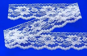 WHITE/SILVER~3 Inch Wide Floral Flat Lace Trim~11.5 Yards - Picture 1 of 1