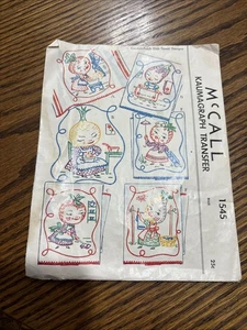 Vintage McCall's Kaumagraph Transfer 1545 Gemüsekopf Geschirrtücher anthromorph - Bild 1 von 3
