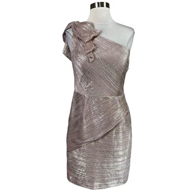 AQUA Women's Cocktail Dress Size 8 Pink Metallic One Shoulder Mini Sheath - Image 1 of 4