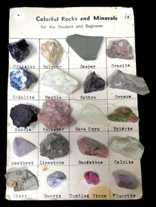 Vintage 20 Colorful Rocks And Minerals Glued On Card - Picture 1 of 4