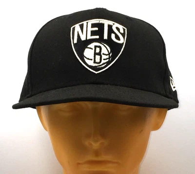 NEW ERA 9FIFTY NBA BROOKLYN NETS BLACK FLAT BILL SNAP BACK BALLCAP HAT - Image 1 of 4