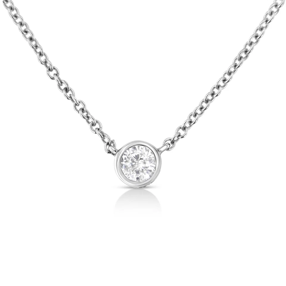 10K Gold 0.10 Carat Diamond Solitaire Pendant Necklace with Adjustable Chain - Image 1 of 4