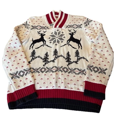 Suéter de Natal clássico masculino Tommy Hilfiger tamanho L 16-18 renas Preppy - Imagem 1 de 3