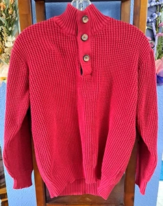 Weatherproof Vintage Men's M Red Chunky Knit Henley Pullover Sweater Long Sleeve - Picture 1 of 8