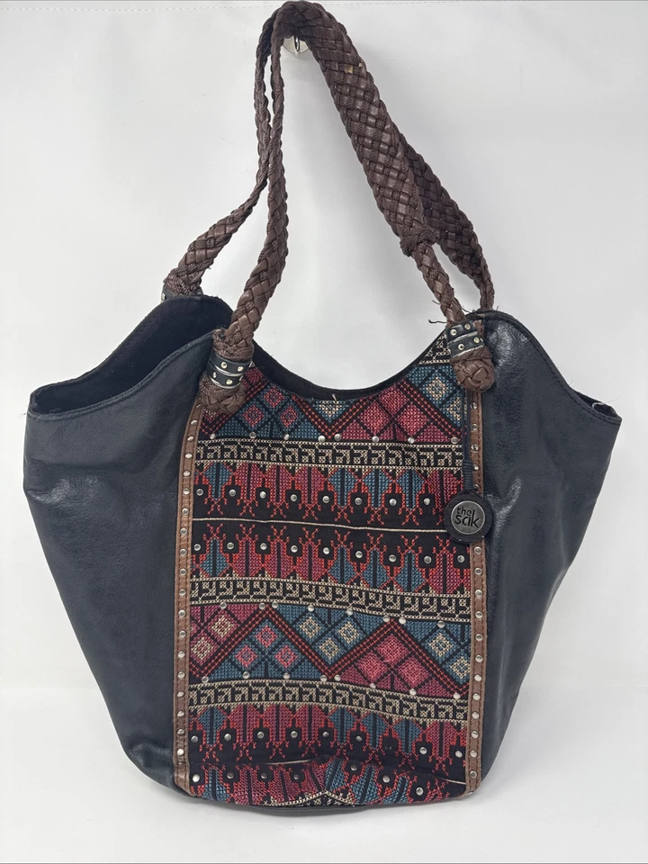 Vintage The Sak Indio Leather Cross Stitch Studded Hobo Bag - Image 1 of 4