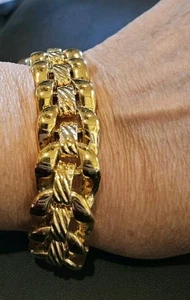 Vintage Napier Link Bracelet Modernist Wide Ribbed Gold Plated Free 7 In - Picture 1 of 3