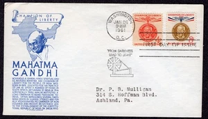 1961 Champion of Liberty Mahtama Gandhi Set (1174-1175) Blue Anderson FDC TD364 - Picture 1 of 1