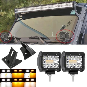 A-pillar Mount Brackets+2X 4" Strobe LED Work Light For 07-17 Jeep Wrangler JK - Picture 1 of 12