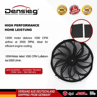 Densieg Universal 16" Auto Kühlerlüfter Elektrischer Lüfter 12V 120W für KFZ LKW - Bild 1 von 4