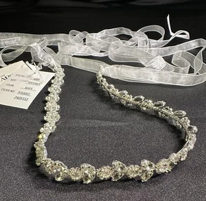 New DAVID'S BRIDAL Crystal Sash Flowers Leaves Rhinestone Wedding Belt NWT Tags - Picture 1 of 12