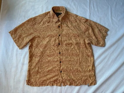 Royal Robbins 旅行丝绸棉衬衫男式 L 码橙色黄色夏威夷 — 第 1/4 张图片