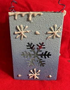 Hand Painted Rustic Primitive Christmas Snowflake Metal Bucket 6” X 4” - Picture 1 of 6