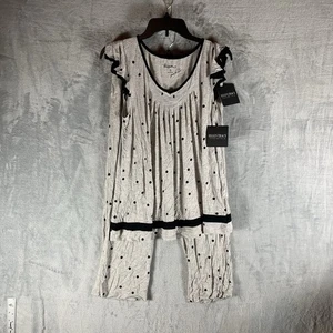 Ellen Tracy Womens Pajamas S 2 Piece Set Top Pants Polka Dot Gray Cap Sleeve NWT - Picture 1 of 14
