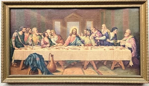 Vintage Framed Colorful Print "The Last Supper" With Gold Wooden Frame 16 x 9 in - Picture 1 of 5