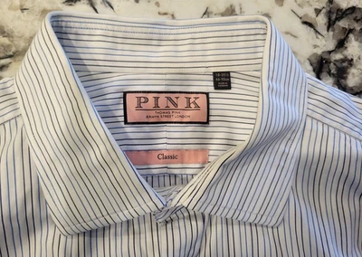 Thomas Pink Classic French Cuff Mens Dress Shirt 2XL 18 Neck White & Blue Stripe - Image 1 of 4