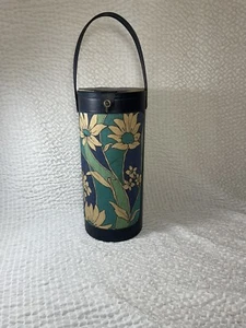 Vintage Retro MCM  Knitting Yarn Caddy Storage Tote Case Blue Green Floral Hippy - Picture 1 of 8