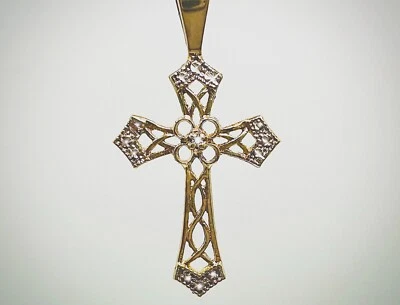 Colgante Cruz Filigrana Diamante Acento 26mm Oro Dos Tonos 10K Foto 1 de 3