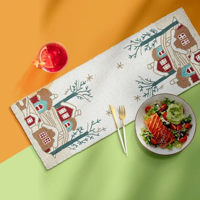 Lightnpro Poinsettia Decorative Farmhouse Beaded Table Runner - Christmas Table - Image 1 of 4