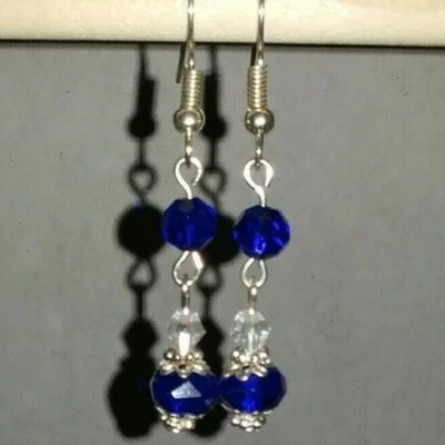 Handmade Faceted Round/Rondelle Briolette Bi-Cone Glass Beaded Fishhook Earring - Image 1 of 2