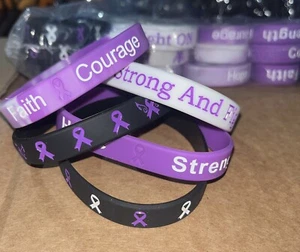 80Ct 5 Different Styles- Cancer Awareness Silicone Bracelets- Purple Ribbon - Picture 1 of 6