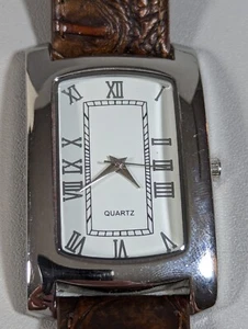 Coldwater Creek White Dial Silver Tone Rectangle Case Brown Leather Band Watch - Picture 1 of 8
