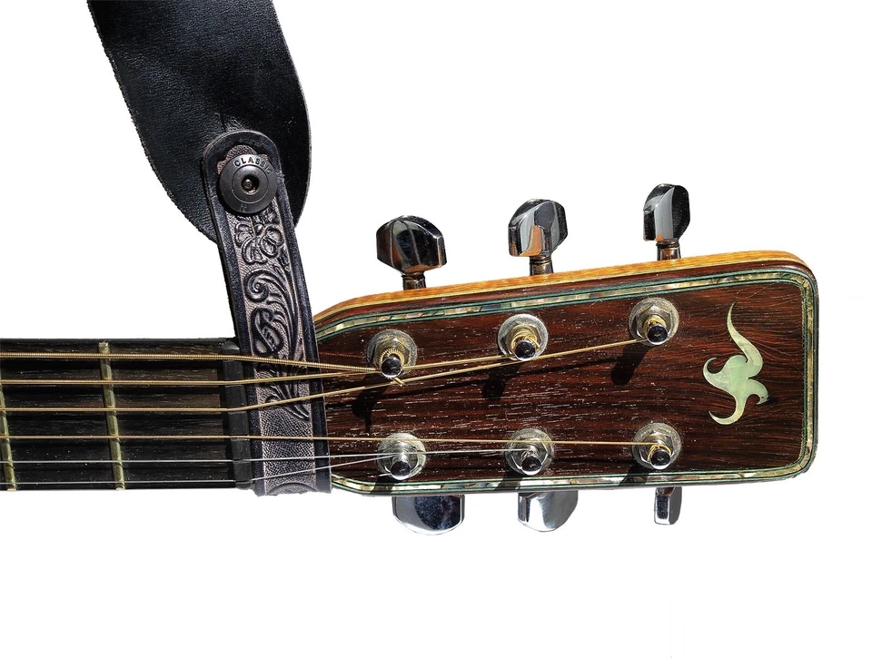 Adaptador de cabezal de correa de guitarra acústica de cuero negro Walker & Williams AT-2   Foto 1 de 4