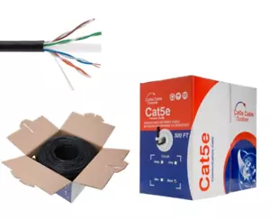 Cat5e OUTDOOR Cable UTP 24AWG Ethernet Solid Wire UV Rated Direct Burial 500ft - Picture 1 of 5