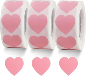 1500 Pink Heart Stickers - 1 Inch Paper Labels for Events and Packaging - Picture 1 of 12