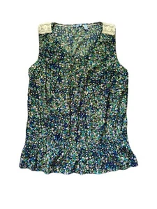 Izod Floral Print Sleeveless Blouse with Crotchet Detail. Size XL - Picture 1 of 5