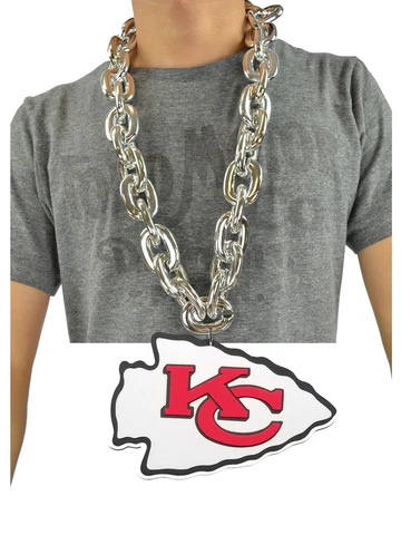 New NFL Kansas City Chiefs SILVER Fan Chain Necklace Foam Made in USA Cover