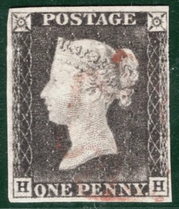 PENNY GREY-BLACK QV 1840 GB SG.3 1d Plate 7 (HH) *CLEAR PROFILE* Cat £500+ SBR16 - Picture 1 of 6