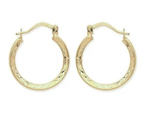 9ct Yellow Gold 20mm Patterned Creole Hoop Ladies Earrings - Picture 1 of 7