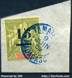 MADAGASCAR TYPE GROUPE N° 50 CACHET BLEU DE TAMATAVE 09/06/1908 SUR FRAGMENT - Picture 1 of 1